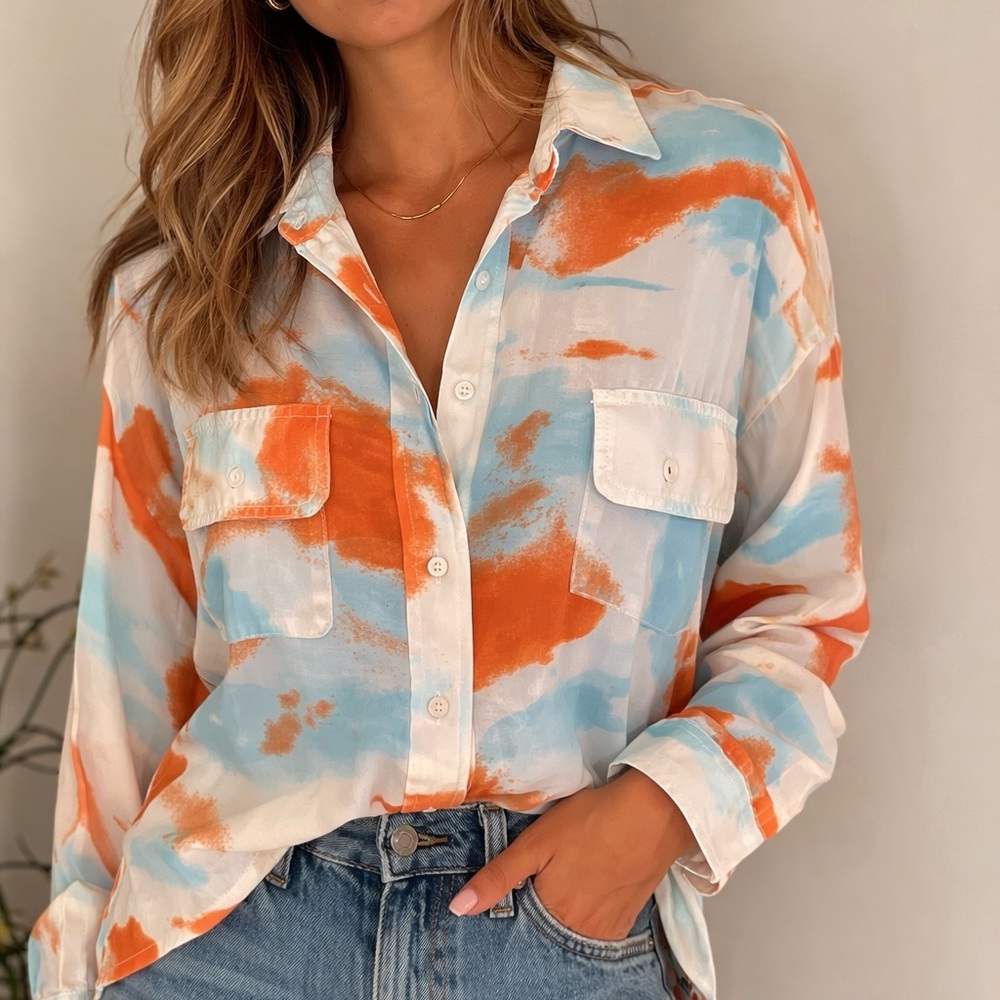 Lucy Paris Sheer Summer Blouse Long Sleeve Size Medium